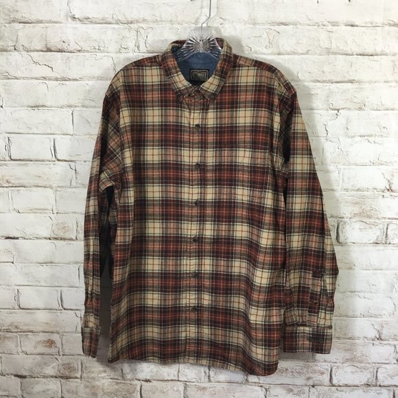 C E Schmidt Other - CE Schmidt Mens Shirt LG Workwear Long Sleeve Button Brown Red Plaid Heavy Duty